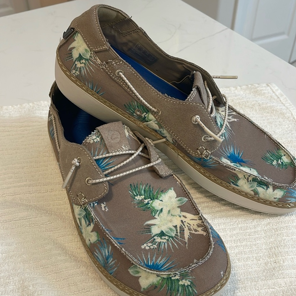 Clark’s Men’s  Higley Collection Canvas Coastal Boat Shoes in Sand Floral  12